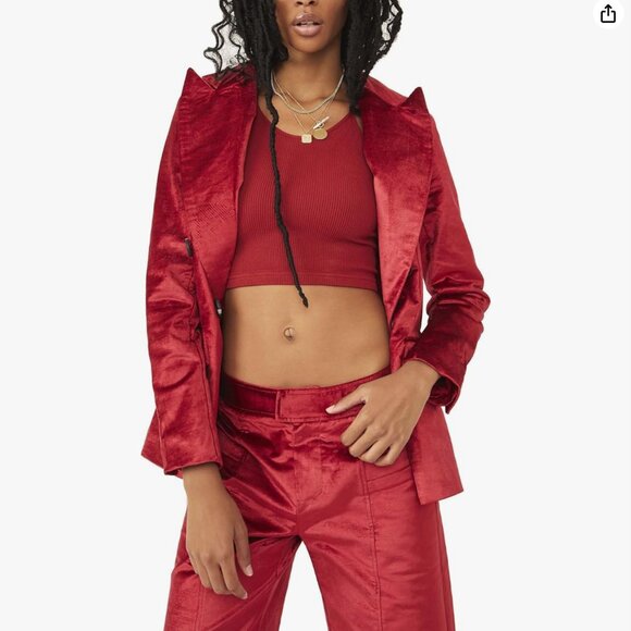 NWT Free‎ People Ashby Velvet Blazer Cherry Red  Size SMALL - Picture 1 of 11